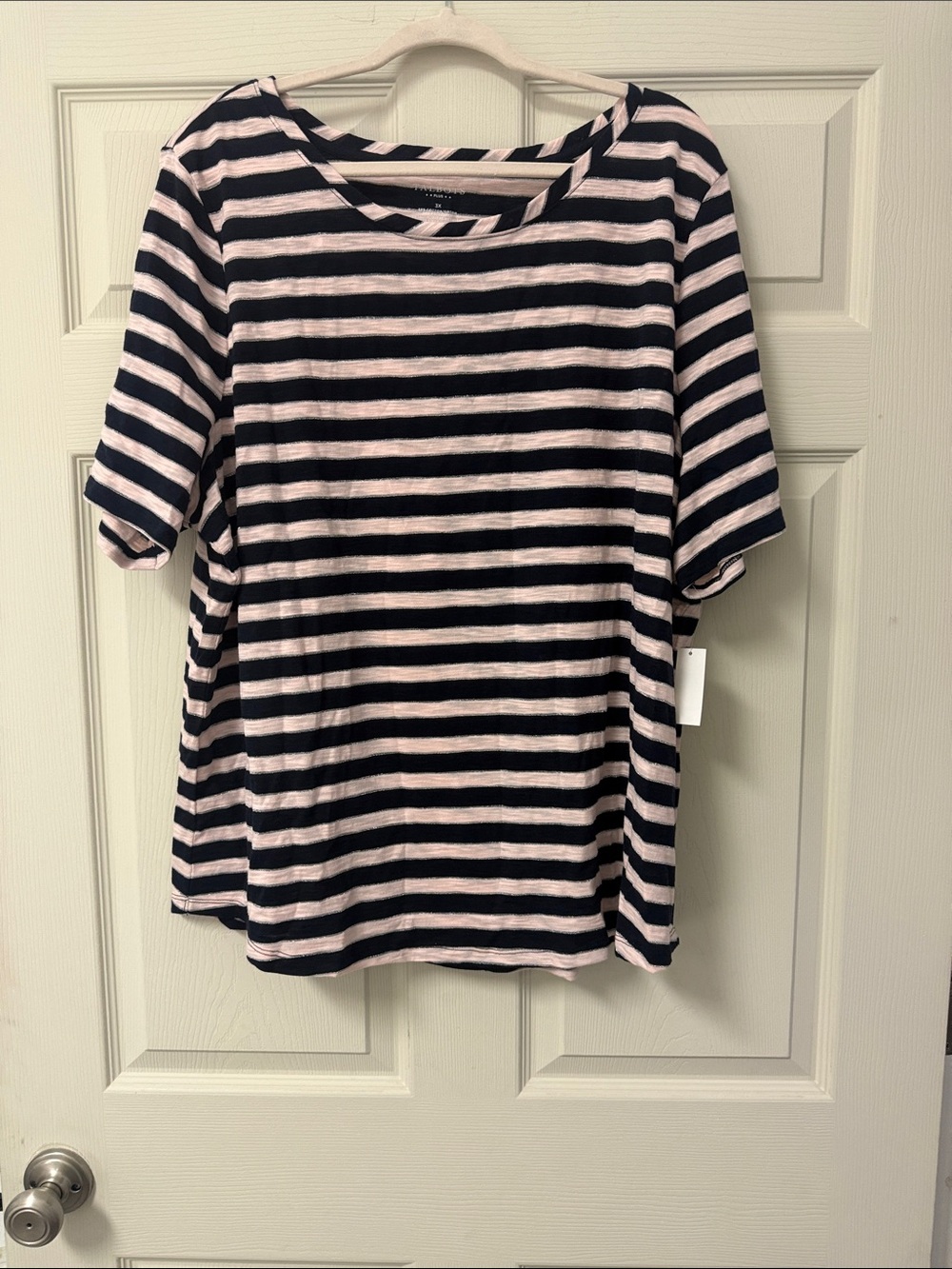 Talbots Navy and Light Pink Striped Short-Sleeve Tee 3X